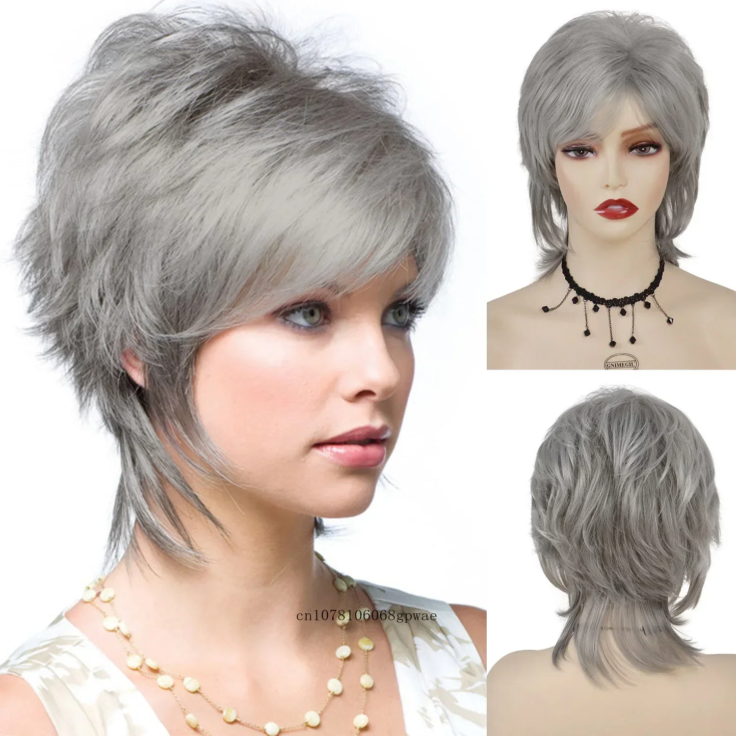 Grey Wigs Synthetic Hair Short Wolf Tail Wig with Bangs for Women Natural Wavy Old Lady Grandma Wig Daily Cosplay Heat Resistant
Grey Wigs Synthetic Hair Short Wolf Tail Wig with Bangs for Women Natural Wavy Old Lady Grandma Wig Daily Cosplay Heat Resistant