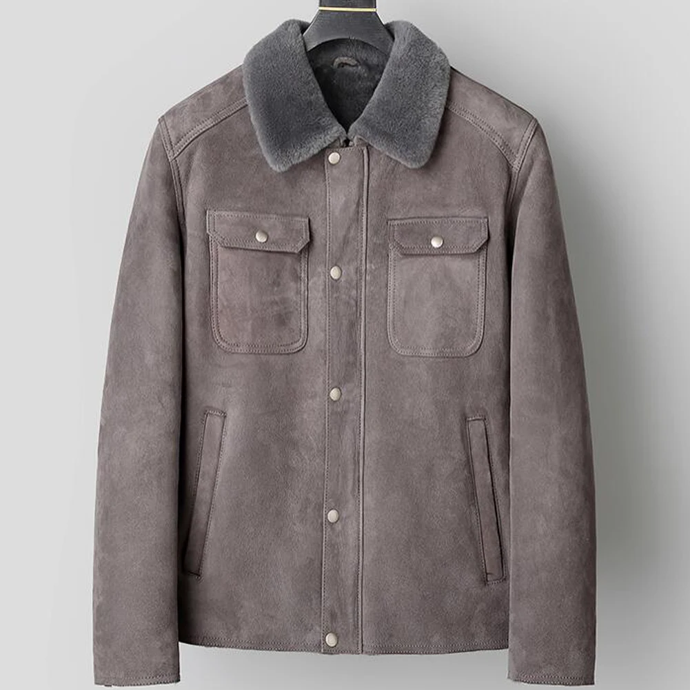 Denny&Dora Мужская серая дубленка с воротником с лацканами, дубленка, замшевое кожаное пальто из овчины
Denny&Dora Мужская серая дубленка с воротником с лацканами, дубленка, замшевое кожаное пальто из овчины