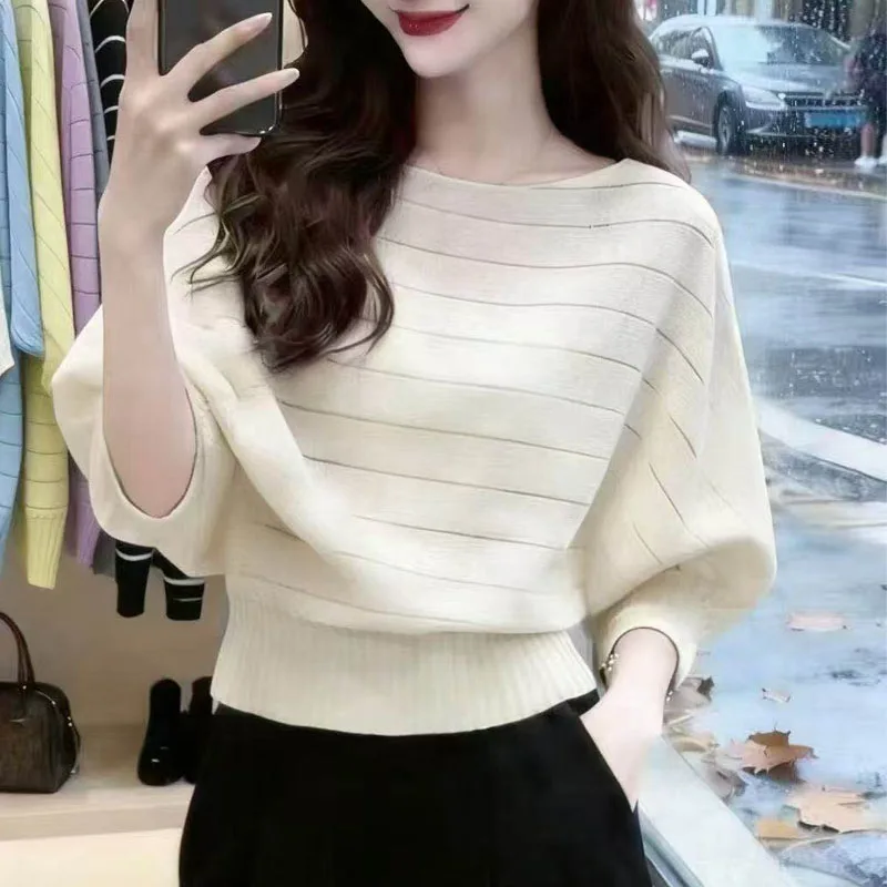 Sweaters Knitted Sweater Women Pullovers New Long Sleeve Striped Knit Sweater Pullover Women Tops O-Neck Sueters De Mujer Q4610
Sweaters Knitted Sweater Women Pullovers New Long Sleeve Striped Knit Sweater Pullover Women Tops O-Neck Sueters De Mujer Q4610