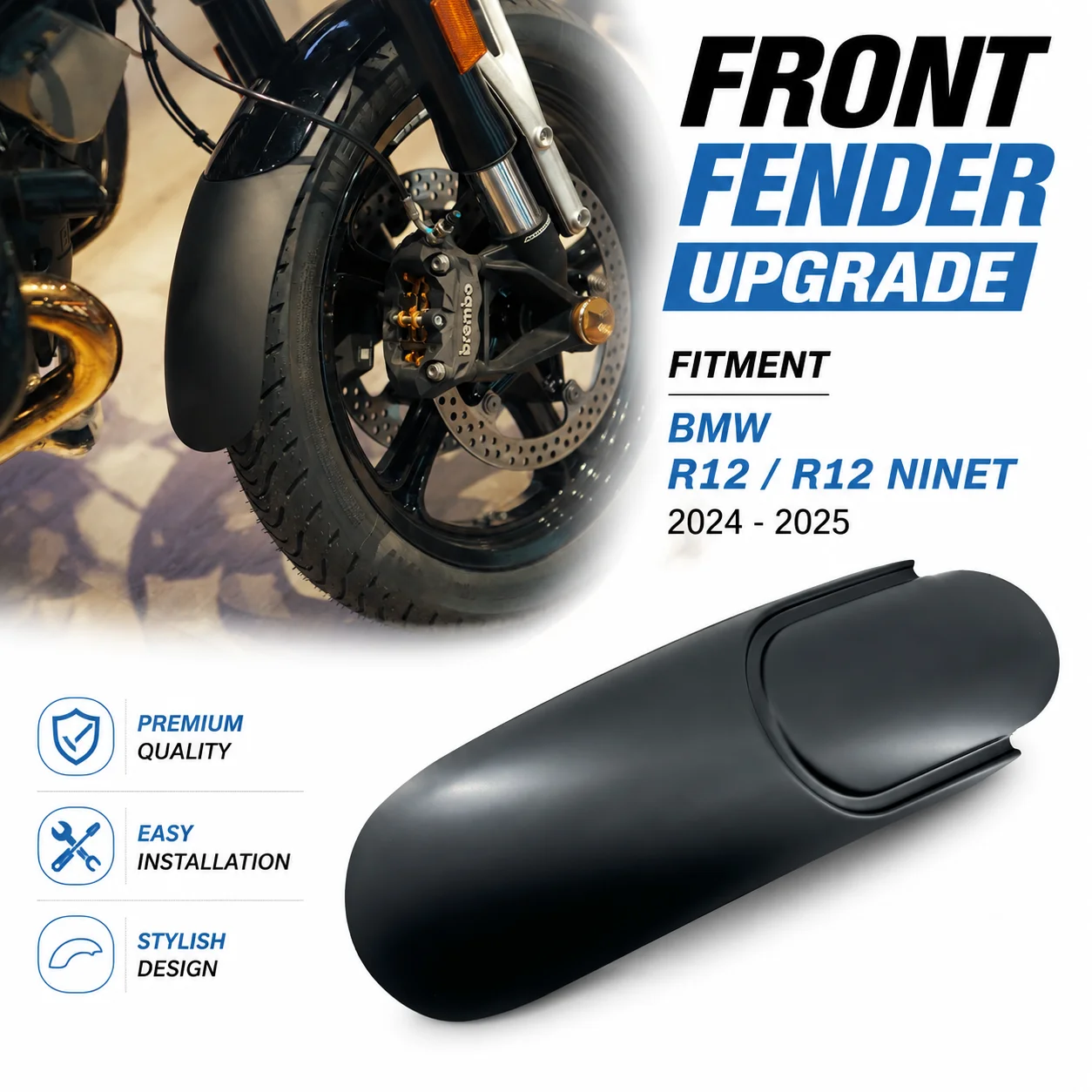 Suitable for BMW R12/R12 NINET modified high-strength front mudguard mudguard extended version
Suitable for BMW R12/R12 NINET modified high-strength front mudguard mudguard extended version