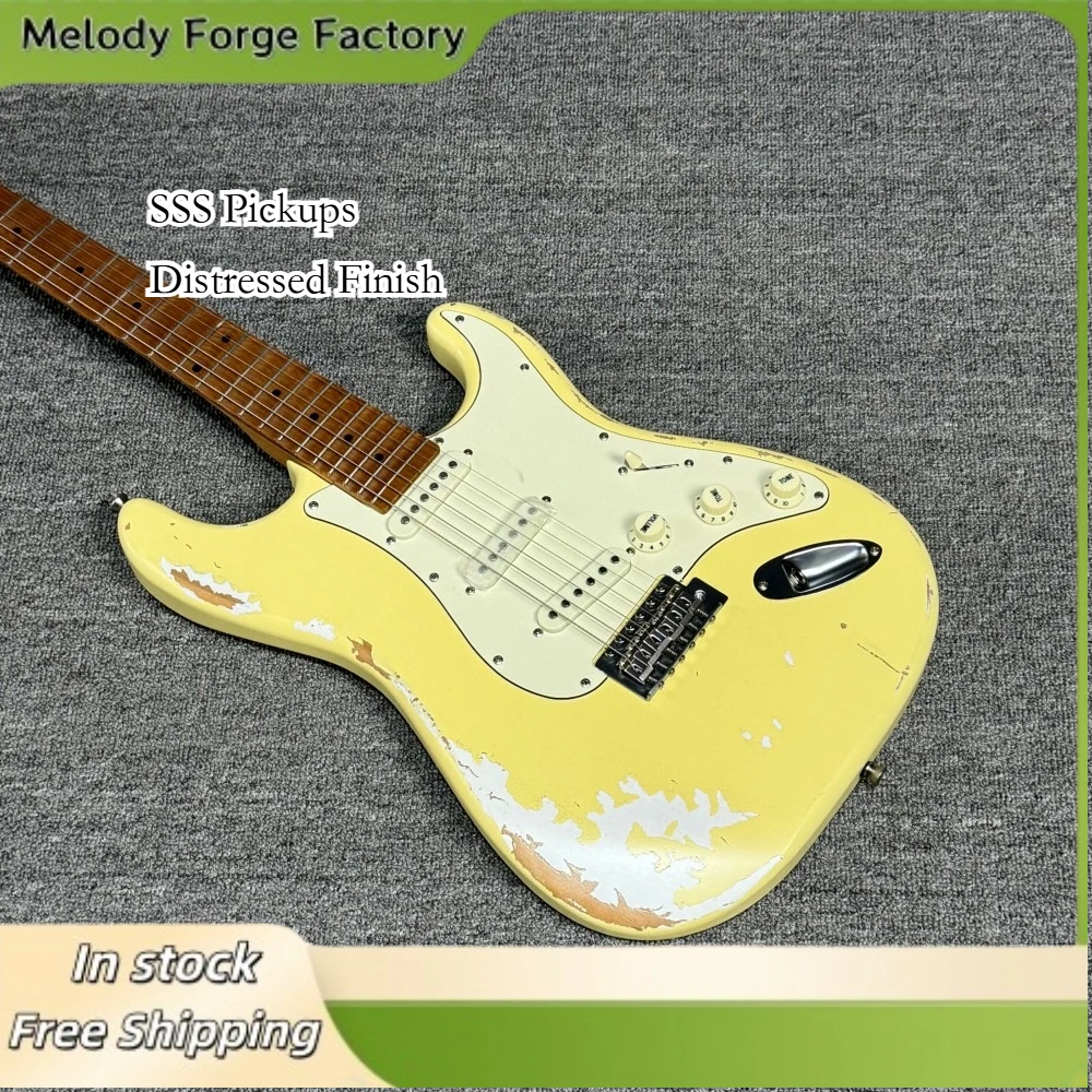 Vintage Yellow White Heavy Make Old Strat Electric Guitar, SSS Pickups & Distressed Finish for Classic Rock
Vintage Yellow White Heavy Make Old Strat Electric Guitar, SSS Pickups & Distressed Finish for Classic Rock
