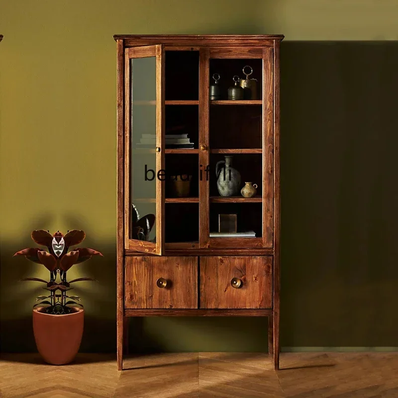 Q American style,solid wood floor-to-ceiling bookshelf, black storage with glass door cabinet French retro decorative cabinet
Q American style,solid wood floor-to-ceiling bookshelf, black storage with glass door cabinet French retro decorative cabinet