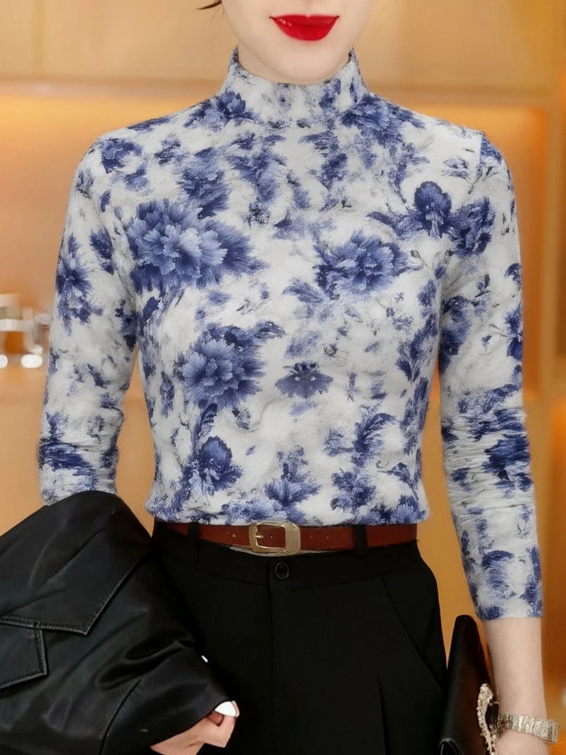 Retro Ink Wash Flower High Collar Thickened Long Sleeve Women's Base Shirt Warm Slimming Versatile Fleece Lined Top
Retro Ink Wash Flower High Collar Thickened Long Sleeve Women's Base Shirt Warm Slimming Versatile Fleece Lined Top