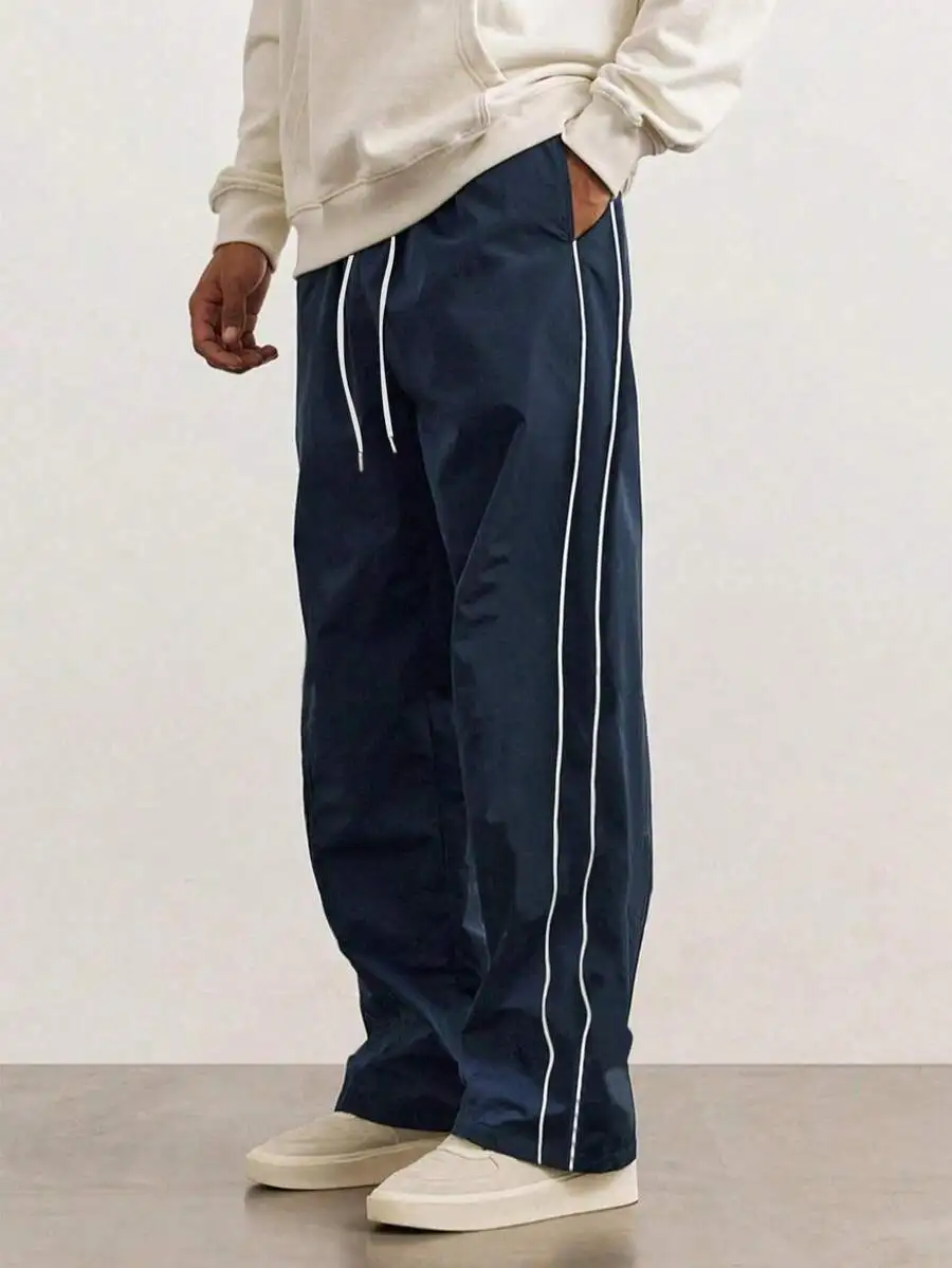 Men's Navy Blue Straight Leg Jogger Pants with White Side Stripes, Loose Fit Casual Trousers
Men's Navy Blue Straight Leg Jogger Pants with White Side Stripes, Loose Fit Casual Trousers