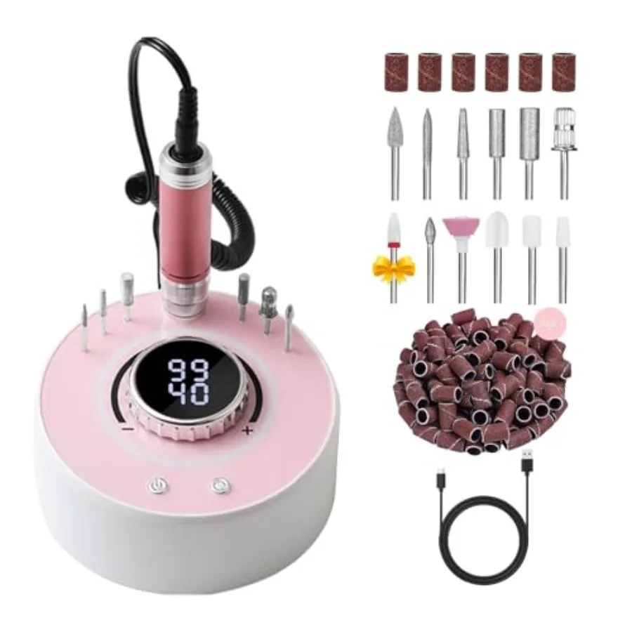 Electric Nail Drill File: Professional 40000RPM Nail E-File Drill Rechargeable Cordless Nail Drill with Bits and Base for Acryl
Electric Nail Drill File: Professional 40000RPM Nail E-File Drill Rechargeable Cordless Nail Drill with Bits and Base for Acryl