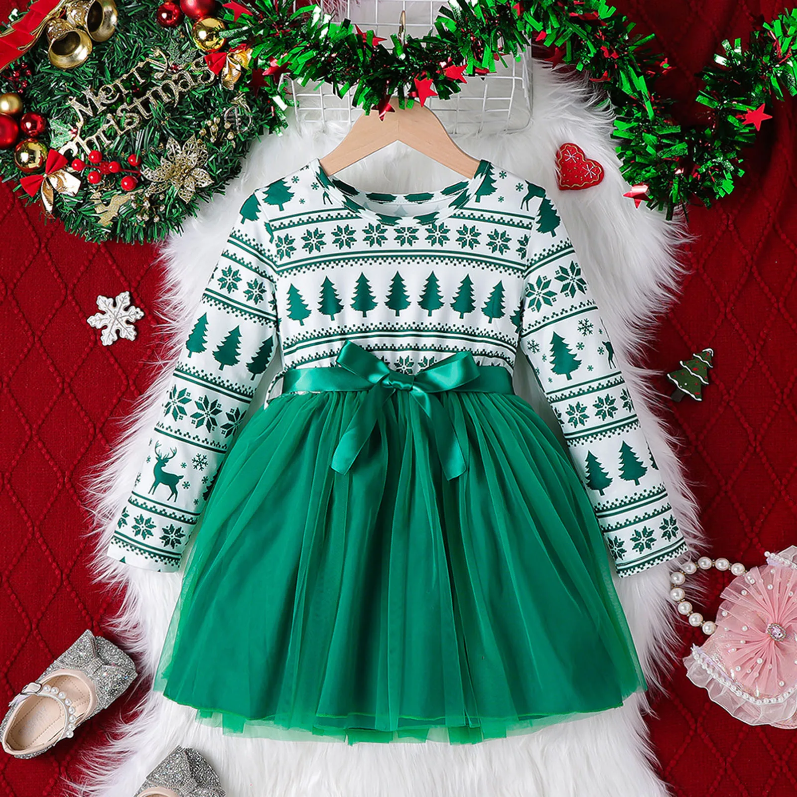 4-7Y Kids Girls Christmas Dresses Autumn Winter Long Sleeve Bowknot Patchwork Tulle Dress Children's New Year Christmas Clothes
4-7Y Kids Girls Christmas Dresses Autumn Winter Long Sleeve Bowknot Patchwork Tulle Dress Children's New Year Christmas Clothes