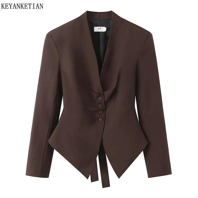KEYANKETIAN 2026 Spring/Autumn New Woman Office Lady Cinched Waist Blazer Asymmetric Hem Back Tie V Neck Brown Workwear Jacket
KEYANKETIAN 2026 Spring/Autumn New Woman Office Lady Cinched Waist Blazer Asymmetric Hem Back Tie V Neck Brown Workwear Jacket