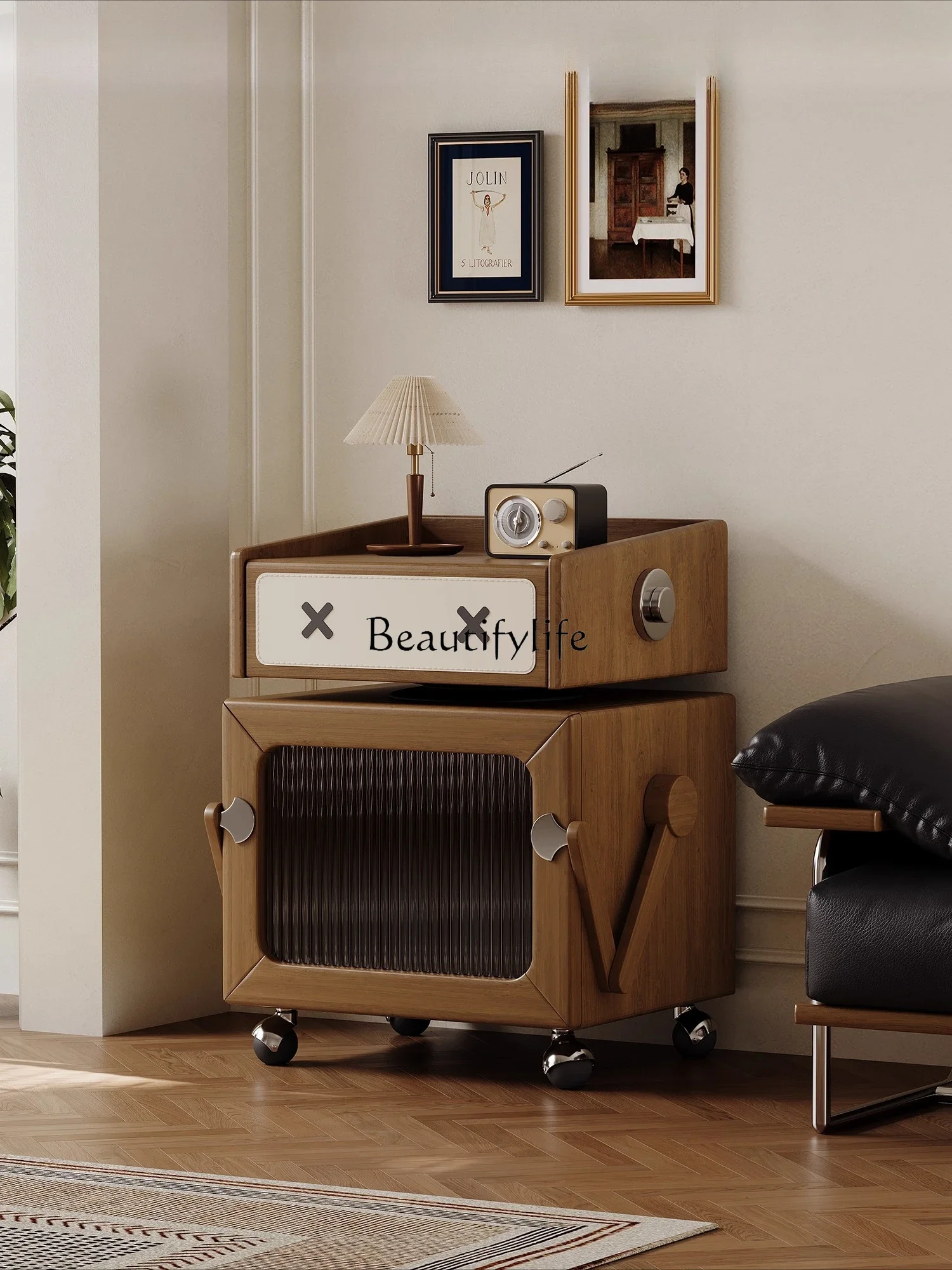 Retro all solid wood bedside table medium ancient cherry wood movable cute robot cabinet yj15
Retro all solid wood bedside table medium ancient cherry wood movable cute robot cabinet yj15