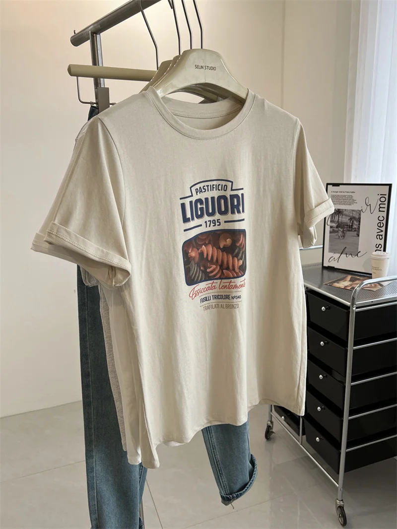 Loose Women's Short Sleeve T-Shirt Retro American Cartoon Letter Print Summer Base Layer Top Large Size Cotton Blend Tee
Loose Women's Short Sleeve T-Shirt Retro American Cartoon Letter Print Summer Base Layer Top Large Size Cotton Blend Tee