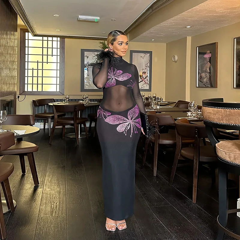 Flower Grey Hot Diamond Dress Spring New Style Sexy Perspective Hip Hugging Long Dress
Flower Grey Hot Diamond Dress Spring New Style Sexy Perspective Hip Hugging Long Dress