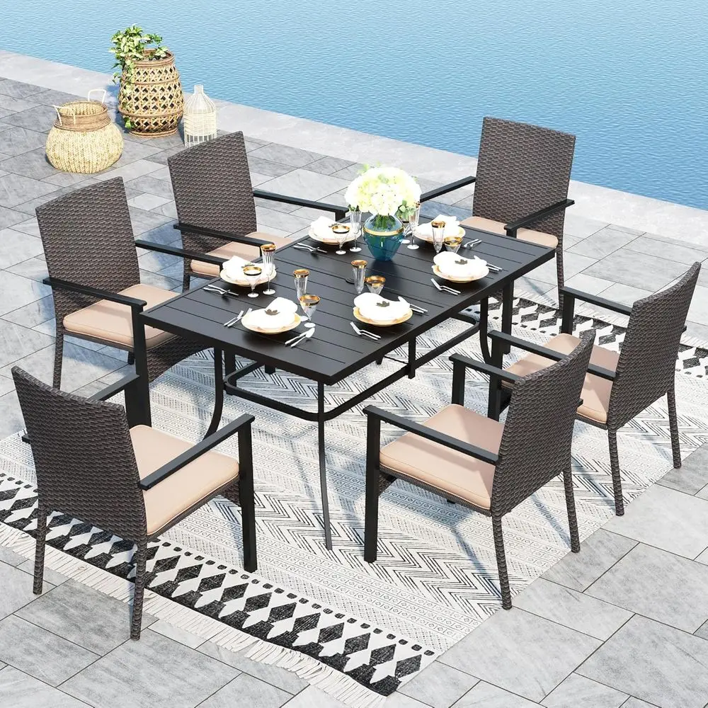 7-Piece Metal Patio Dining Set with Rattan Chairs and Adjustable Umbrella Hole
7-Piece Metal Patio Dining Set with Rattan Chairs and Adjustable Umbrella Hole