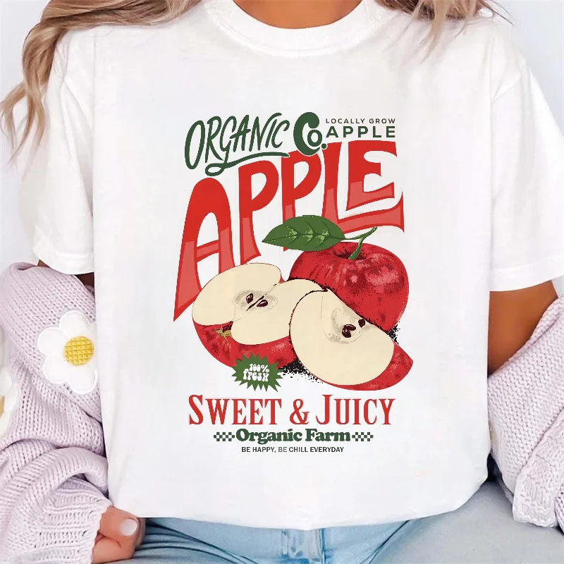 Летняя футболка с фруктовым принтом и органическим рисунком яблока, топ 90-х годов, одежда с круглым вырезом и короткими рукавами, женская базовая модная трендовая футболка
Летняя футболка с фруктовым принтом и органическим рисунком яблока, топ 90-х годов, одежда с круглым вырезом и короткими рукавами, женская базовая модная трендовая футболка