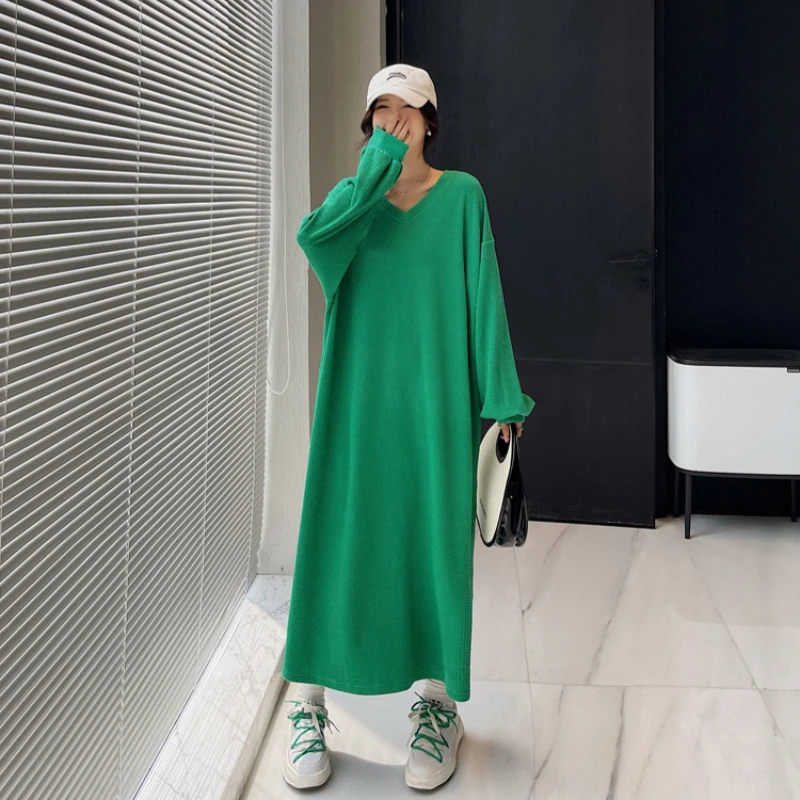 Spring Autumn New Korea Woman Dress Vestidos Robe Elbise Loose Plus Size Solid V-neck Oversize Long Lantern Sleeve Long Dresses
Spring Autumn New Korea Woman Dress Vestidos Robe Elbise Loose Plus Size Solid V-neck Oversize Long Lantern Sleeve Long Dresses
