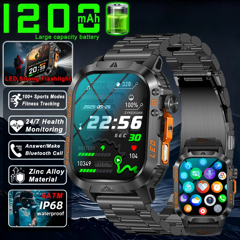 2026 New Military Grade 1200mAh Battery Smartwatch Men 5ATM Waterproof Sports Fitness Tracker Flashlight Heart Rate Smart Watch
2026 New Military Grade 1200mAh Battery Smartwatch Men 5ATM Waterproof Sports Fitness Tracker Flashlight Heart Rate Smart Watch