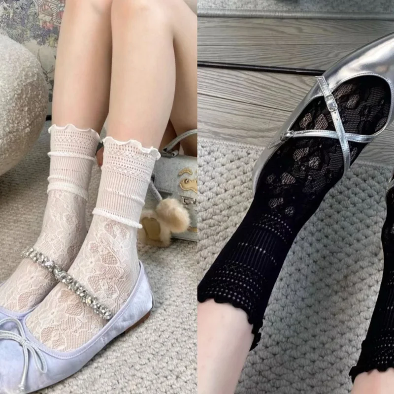 Simple Ruffled Hollow Lace Pile Socks for Women, Thin Pure Desire Breathable Mesh Tube Socks, College StyleinsTide
Simple Ruffled Hollow Lace Pile Socks for Women, Thin Pure Desire Breathable Mesh Tube Socks, College StyleinsTide