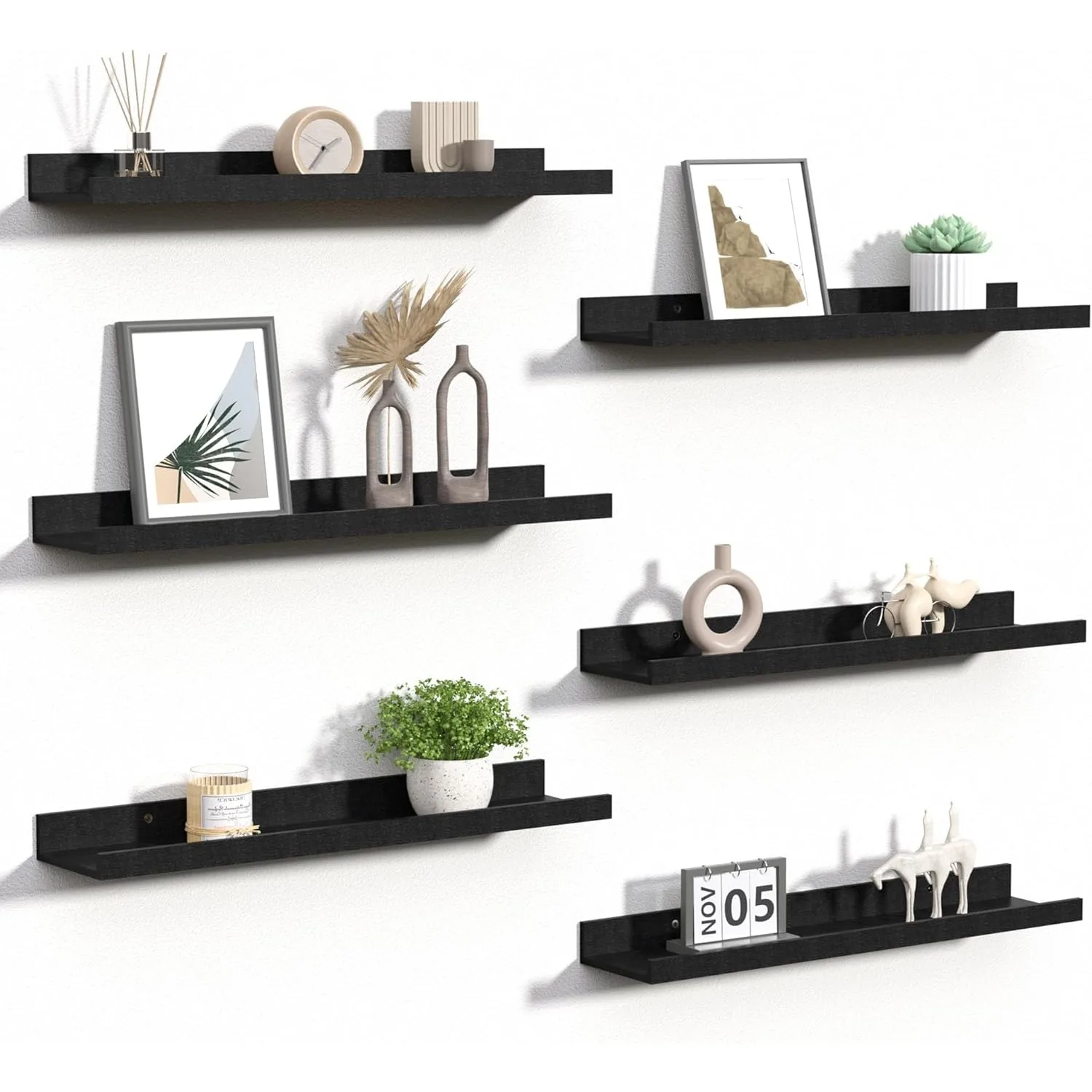Floating Shelves for Wall, Wood Mounted Shelf Decor Storage Set of 6, for Bedroom, Kitchen, 23.6 inch Long Picture Ledge, Black
Floating Shelves for Wall, Wood Mounted Shelf Decor Storage Set of 6, for Bedroom, Kitchen, 23.6 inch Long Picture Ledge, Black