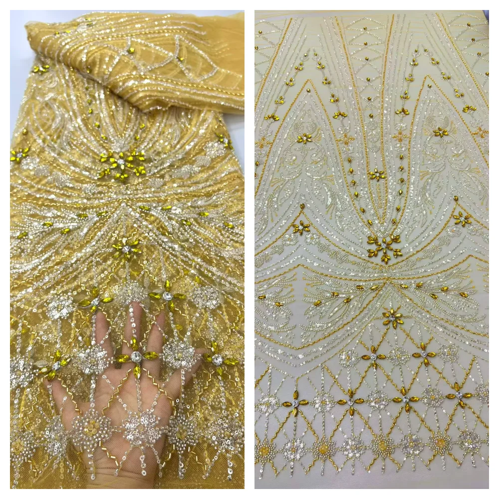High Quality Nigerian Lace Fabric with African Sequins Beaded Mesh for Wedding Party Dresses Latest Design 5 Yards
High Quality Nigerian Lace Fabric with African Sequins Beaded Mesh for Wedding Party Dresses Latest Design 5 Yards