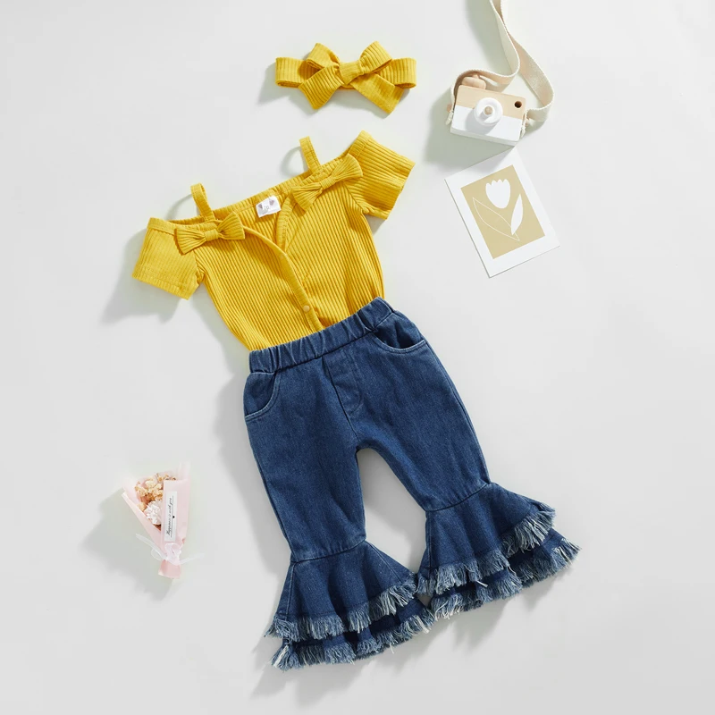 Kid Girl Pants Suit Short Sleeve Buttons Romper Shirt Bell-Bottoms Trousers Outfit Head Band
Kid Girl Pants Suit Short Sleeve Buttons Romper Shirt Bell-Bottoms Trousers Outfit Head Band