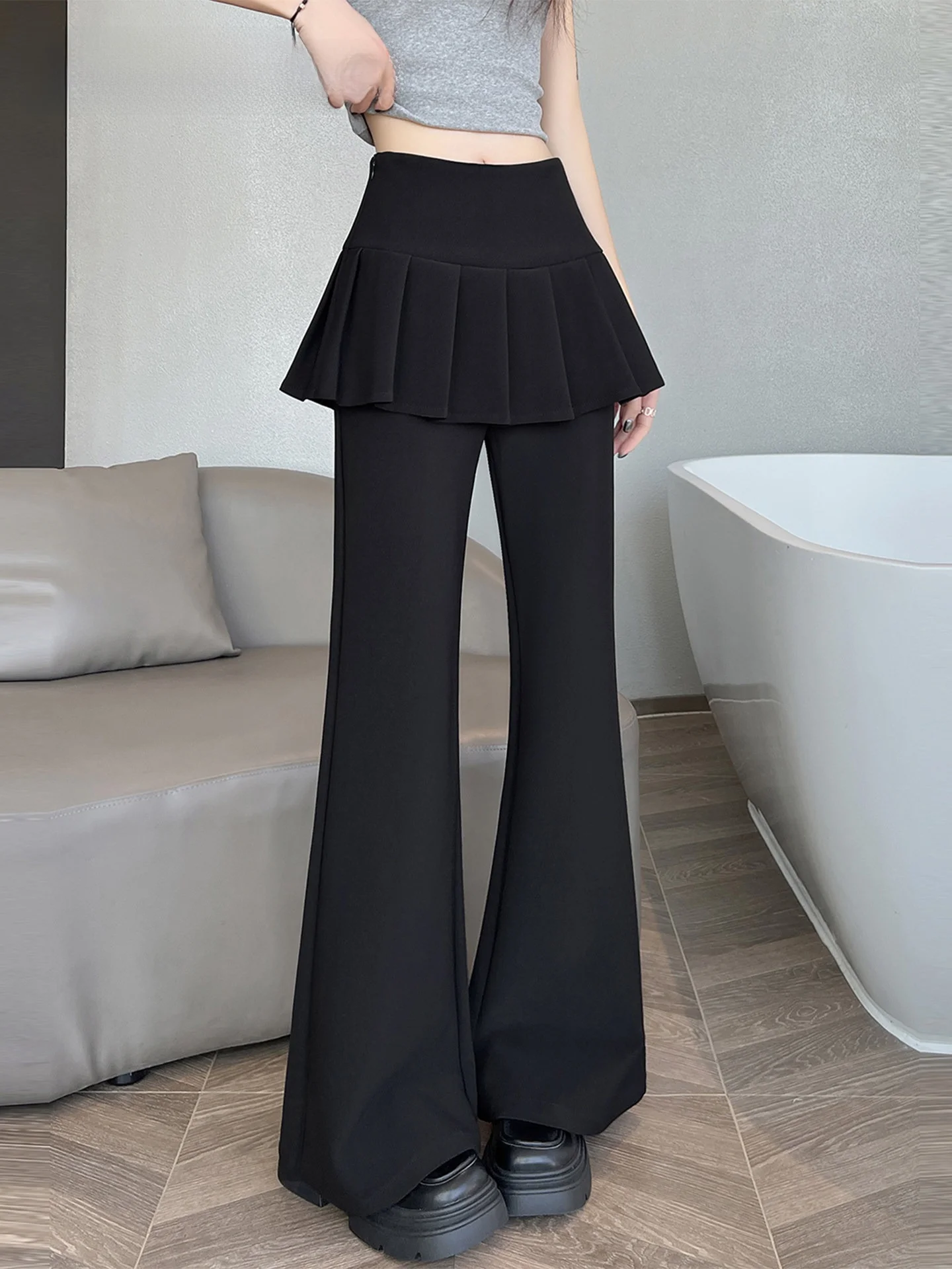 Черные асимметричные брюки-костюм из двух частей, повседневные брюки для йоги с высокой талией, расклешенные штанины, для работы, простой дизайн, полиэстер
Черные асимметричные брюки-костюм из двух частей, повседневные брюки для йоги с высокой талией, расклешенные штанины, для работы, простой дизайн, полиэстер