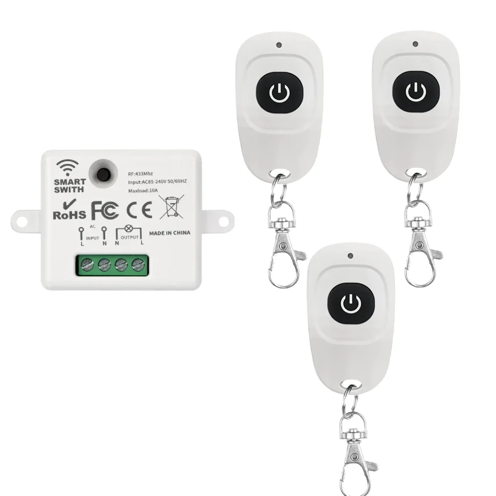 433Mhz Universal Wireless Remote Control Switch 110V 220V 10A Relay Mini Receiver Remote Control For Home Led Light Lamp
433Mhz Universal Wireless Remote Control Switch 110V 220V 10A Relay Mini Receiver Remote Control For Home Led Light Lamp