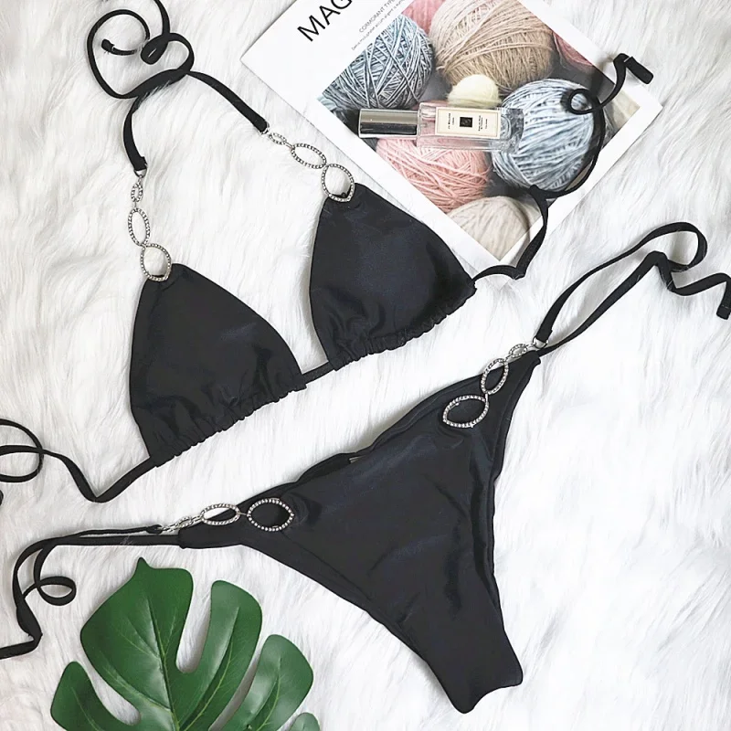 Bikini Sexy Metal Accessories Rhinestone Women's Two-Piece Swimsuit Tie Swimsuit
Bikini Sexy Metal Accessories Rhinestone Women's Two-Piece Swimsuit Tie Swimsuit