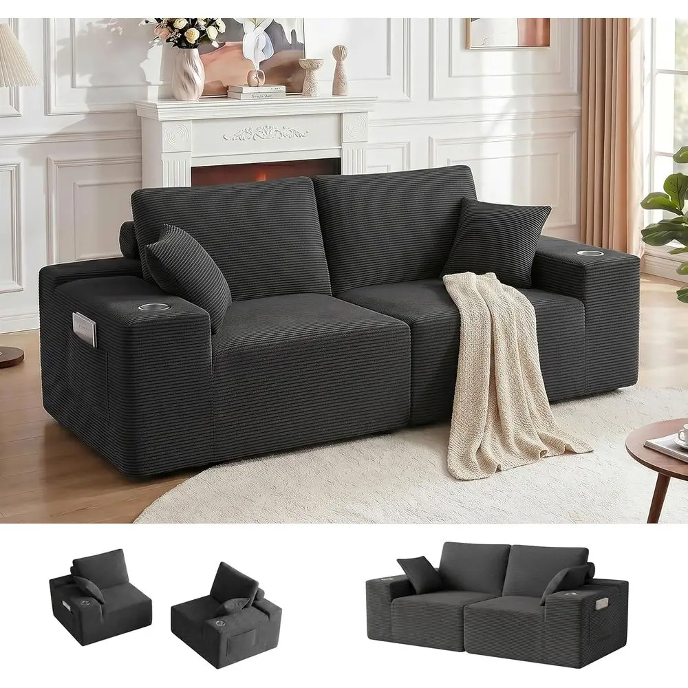 Oversized 2-Seat Deep Seating Sectional Sofa with Side Pockets and Cup Holders, Corduroy Grey for Living Room
Oversized 2-Seat Deep Seating Sectional Sofa with Side Pockets and Cup Holders, Corduroy Grey for Living Room