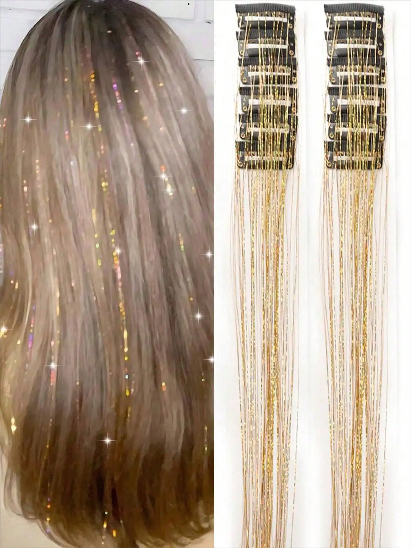 12Pcs Women Shiny Gold Foil Tassel Hair Clips Ribbon Straight Hair Extensions Fashion Hair Accessories for Daily Wear Balls and Parties
12Pcs Women Shiny Gold Foil Tassel Hair Clips Ribbon Straight Hair Extensions Fashion Hair Accessories for Daily Wear Balls and Parties