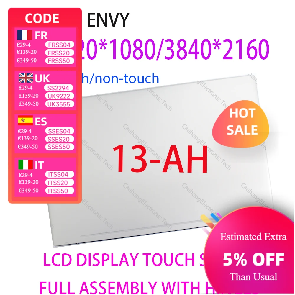 13,3 "1080p для HP ENVY 13T-AH 13-ah0001ns 13 А · ч, Фотоэлементы в сборе с петлями
13,3 "1080p для HP ENVY 13T-AH 13-ah0001ns 13 А · ч, Фотоэлементы в сборе с петлями