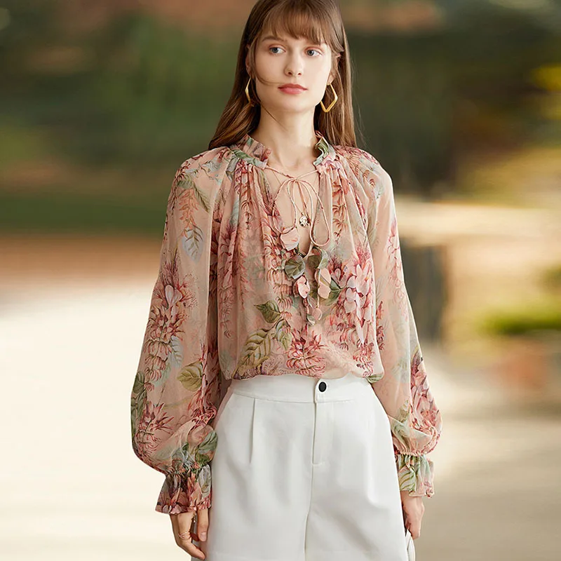100% Silk Blouse Women Vintage Printed Tie V Neck Lantern sleeve Pullover Two Pieces Elegant Casual Top New Fashion
100% Silk Blouse Women Vintage Printed Tie V Neck Lantern sleeve Pullover Two Pieces Elegant Casual Top New Fashion