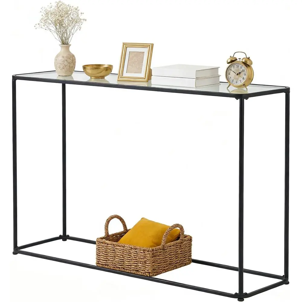 47 Sleek Glass Top Metal Side Table for Entryway, Hallway, or Living Room with Open Storage for Small Spaces
47 Sleek Glass Top Metal Side Table for Entryway, Hallway, or Living Room with Open Storage for Small Spaces