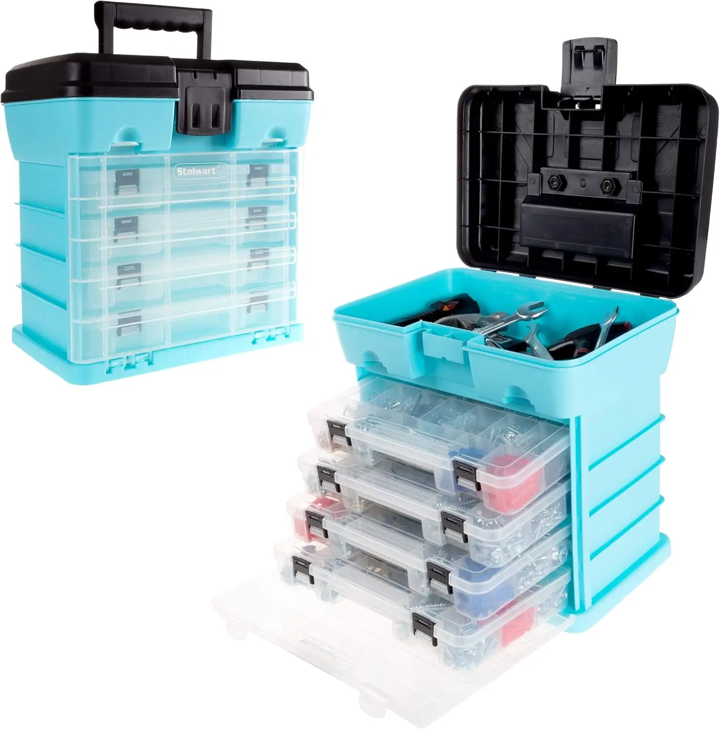 Portable Tool Box, Small Parts Organizer with 4 Removable Drawers and Customizable Compartments for Hardware, Fishing Tackle
Portable Tool Box, Small Parts Organizer with 4 Removable Drawers and Customizable Compartments for Hardware, Fishing Tackle