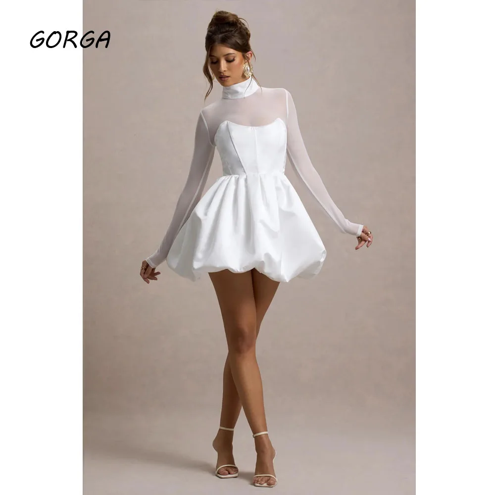 GORGA Customized Ivory Knee-Length Satin Evening Dress High Neck Short Prom Dress 2025 Tulle Long Sleeves A-line Party Dress
GORGA Customized Ivory Knee-Length Satin Evening Dress High Neck Short Prom Dress 2025 Tulle Long Sleeves A-line Party Dress