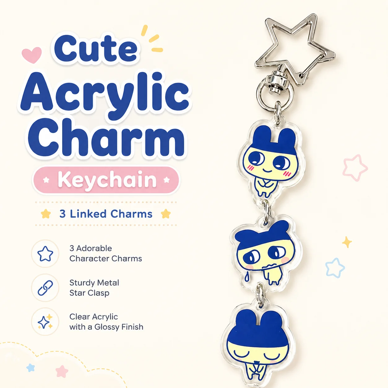 Cute Mametchi Acrylic Keychain Retro Digital Pet Triple Charm Pendant Sweet Girly Kawaii Bag Accessory Bestie Gift Collectible
Cute Mametchi Acrylic Keychain Retro Digital Pet Triple Charm Pendant Sweet Girly Kawaii Bag Accessory Bestie Gift Collectible