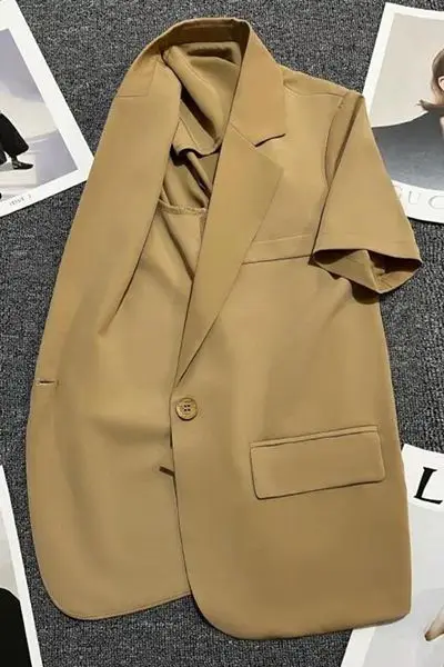 Khaki Short Sleeve Blazer Top Women Summer Lightweight Petite Tailored Coordinates Contrast Trim Trendy Runway Jacket
Khaki Short Sleeve Blazer Top Women Summer Lightweight Petite Tailored Coordinates Contrast Trim Trendy Runway Jacket