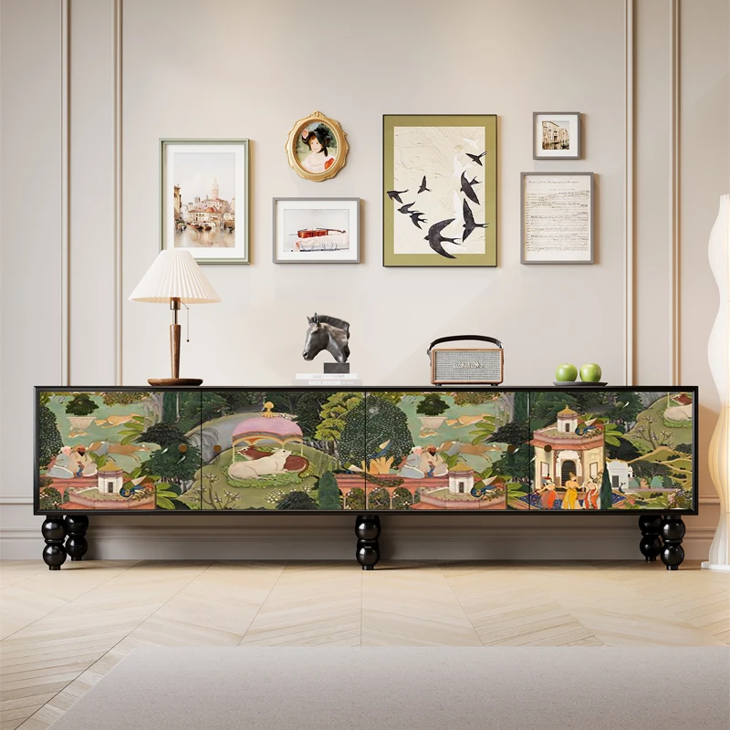 Middle ancient style painted solid wood TV, floor to ceiling living room storage cabinet integrated
Middle ancient style painted solid wood TV, floor to ceiling living room storage cabinet integrated