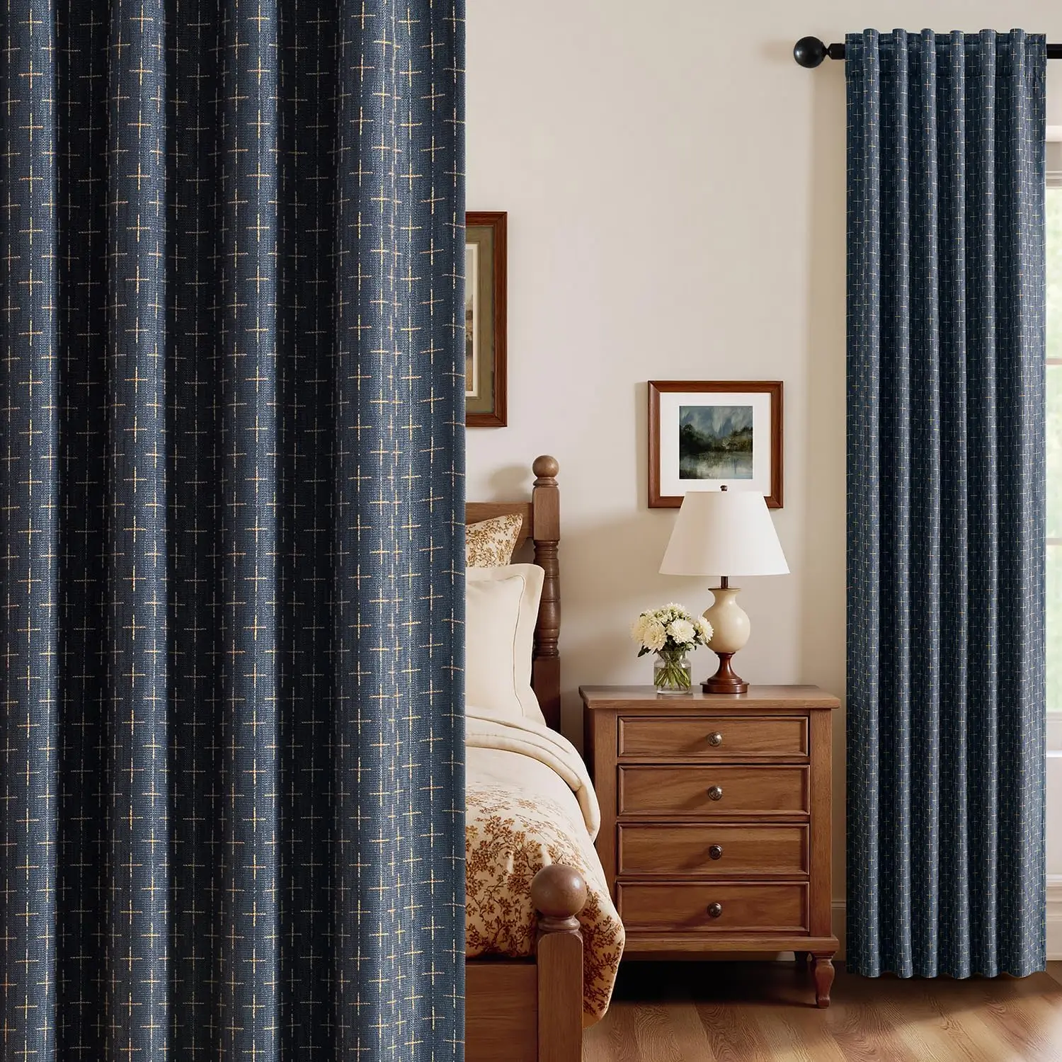 Linen Curtains with Geometric Pattern, 100% Blackout Back Tab Drapes for Bedroom, Blue, 52x84 Inches, 2 Panels
Linen Curtains with Geometric Pattern, 100% Blackout Back Tab Drapes for Bedroom, Blue, 52x84 Inches, 2 Panels