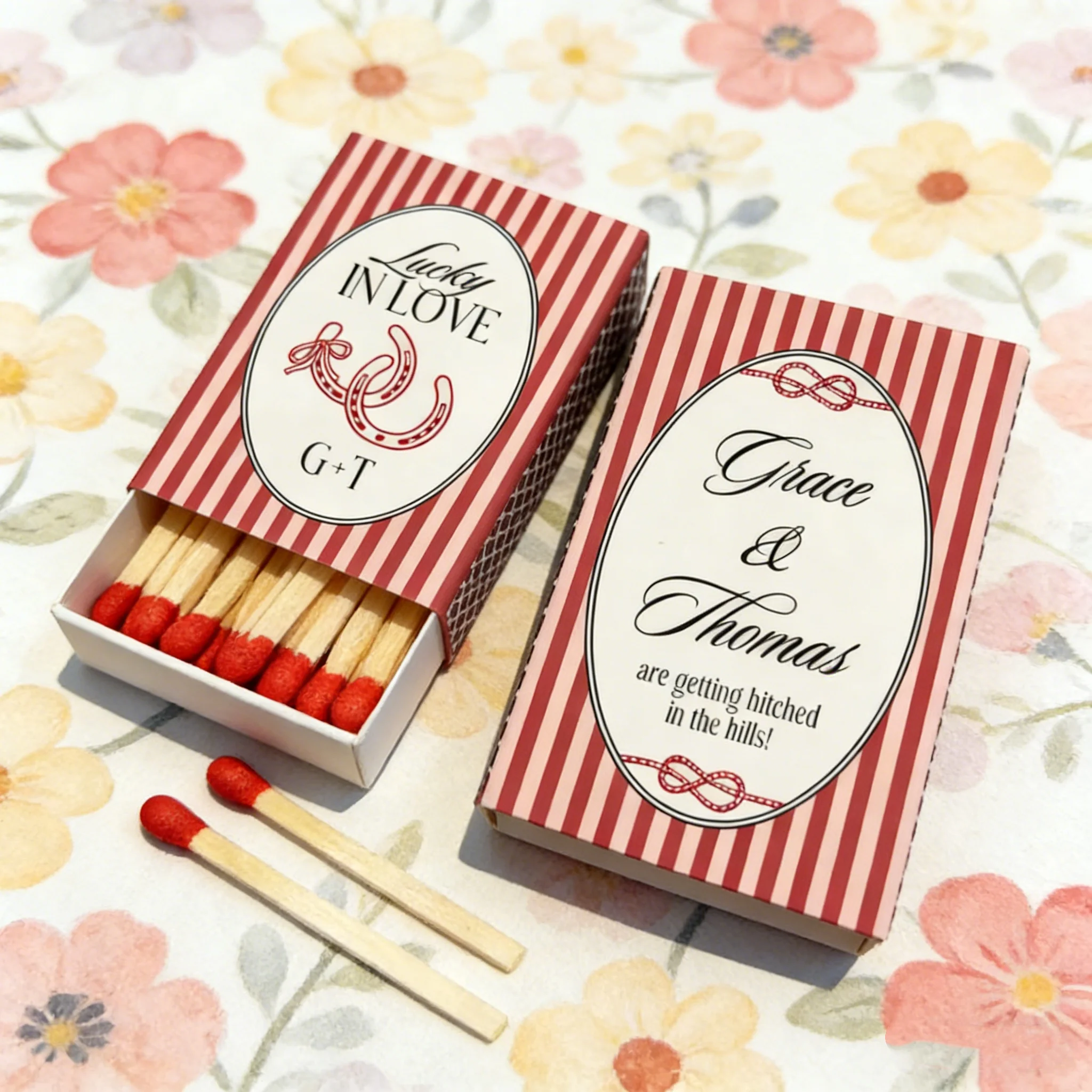 Personalized Horseshoe Matchbox Wedding Favors, Lucky In Love Design for Western & Country Wedding Events
Personalized Horseshoe Matchbox Wedding Favors, Lucky In Love Design for Western & Country Wedding Events