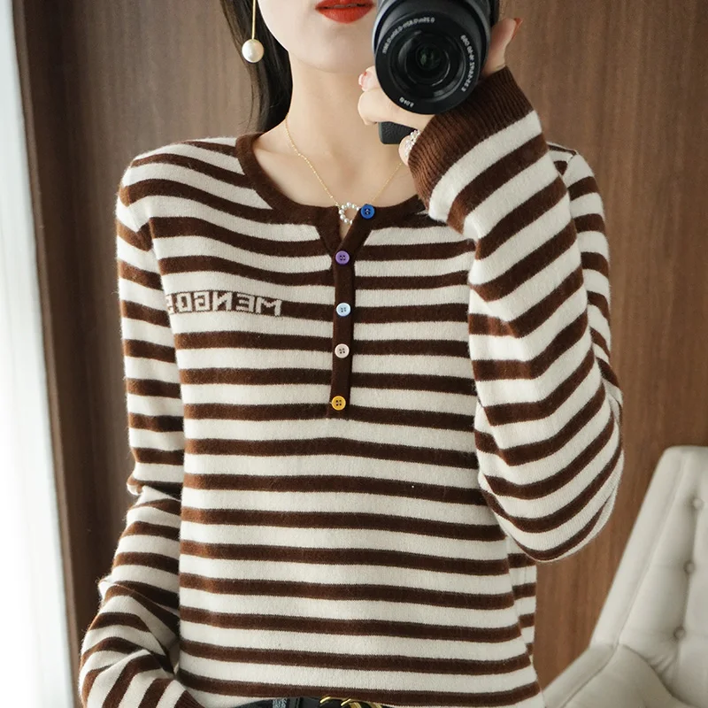 2023 Autumn/Winter New Women's Sweater 100% Wool O-Neck Knitted Casual Pullover Loose Stripes Fashion Soft Women's Top
2023 Autumn/Winter New Women's Sweater 100% Wool O-Neck Knitted Casual Pullover Loose Stripes Fashion Soft Women's Top