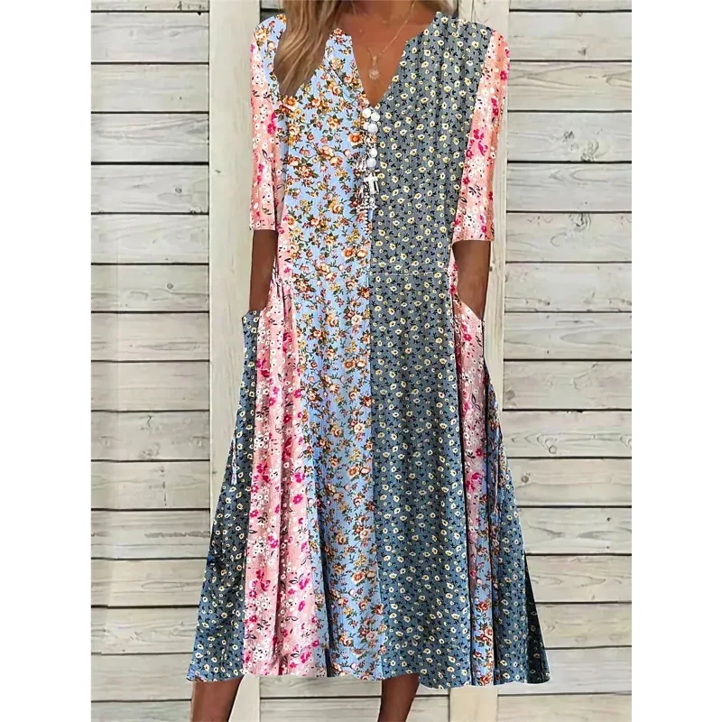 Summer new women's fashion pocket loose big swing long printed dress
Summer new women's fashion pocket loose big swing long printed dress