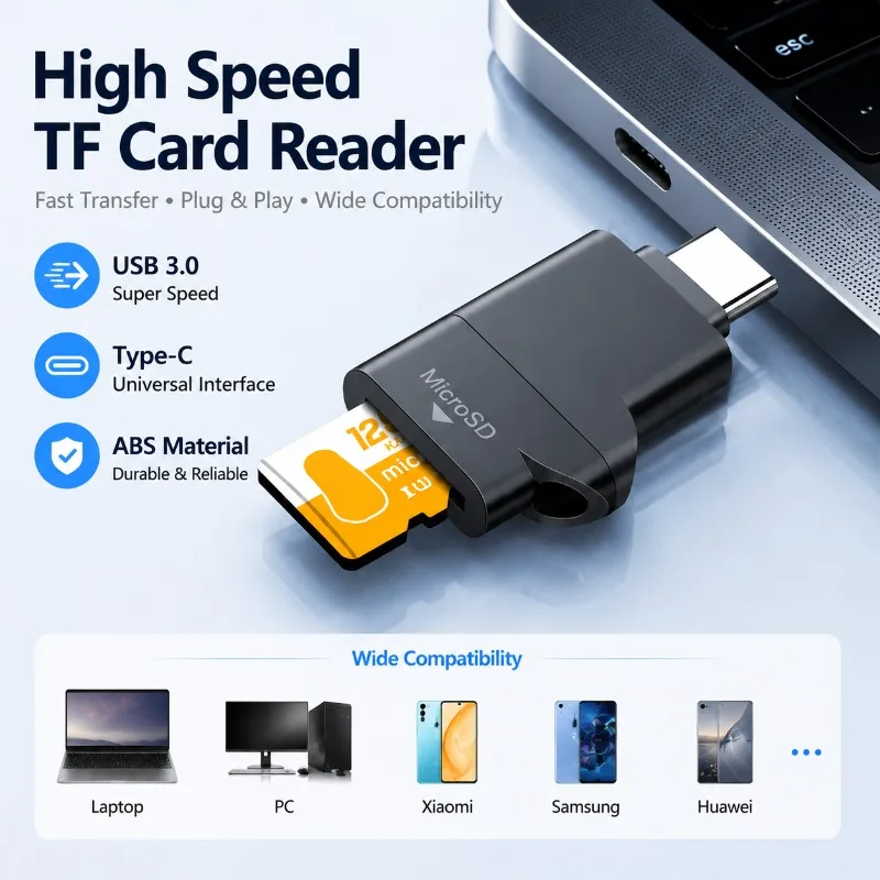 USB 3.0 Type-C Card Reader Universal TF Memory Card Adapter Compatible with Cellphones Laptops Tablets High Speed Transmission
USB 3.0 Type-C Card Reader Universal TF Memory Card Adapter Compatible with Cellphones Laptops Tablets High Speed Transmission
