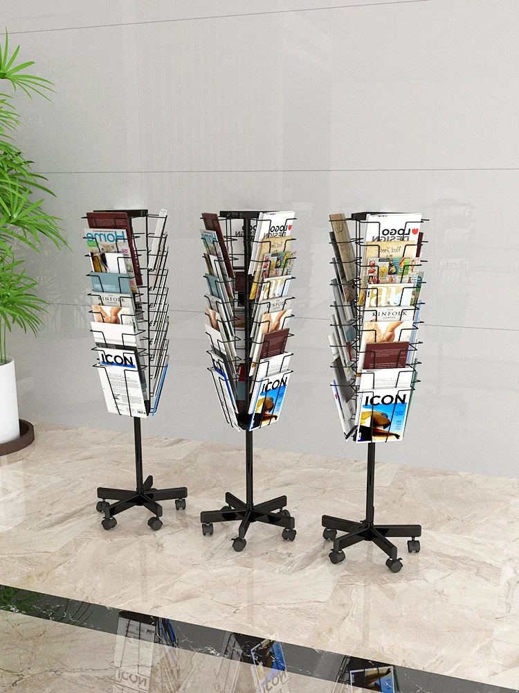 Rotatable 27-Grid Document Rack Movable Floor Bookshelf Exhibition Promotion