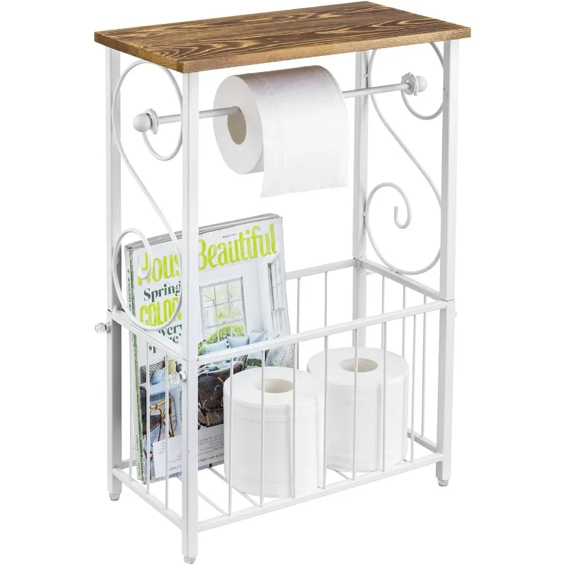 Metal Bathroom Table Stand Storage Shelf with Dual Toilet Paper Holder, Magazine Basket and Scrollwork Design
Metal Bathroom Table Stand Storage Shelf with Dual Toilet Paper Holder, Magazine Basket and Scrollwork Design
