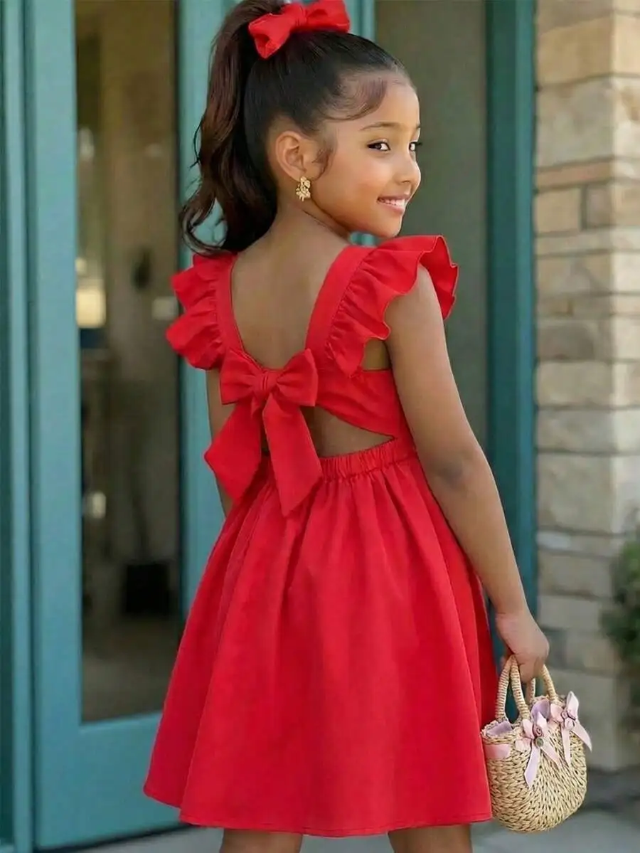 Red Solid Color Frill Trim Bowknot Backless Fit And Flare Dress For Vacation
Red Solid Color Frill Trim Bowknot Backless Fit And Flare Dress For Vacation