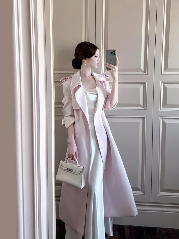 Pink Women's Coat Korean Style Slim Fit Mid-Length Button-Up Waist-Cinching Long Sleeve Outwear Fashionable Elegant
Pink Women's Coat Korean Style Slim Fit Mid-Length Button-Up Waist-Cinching Long Sleeve Outwear Fashionable Elegant