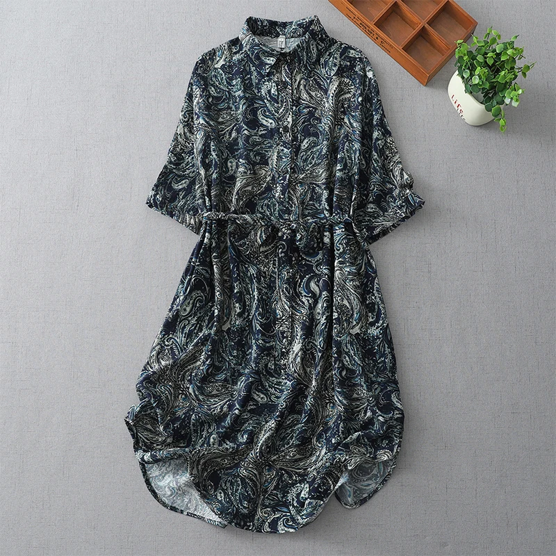 Spring Summer New Retro Print Loose Slimming Midi Collar Seven Sleeve Tea Break Dress Chinese Style Women's plus Size Dress
Spring Summer New Retro Print Loose Slimming Midi Collar Seven Sleeve Tea Break Dress Chinese Style Women's plus Size Dress