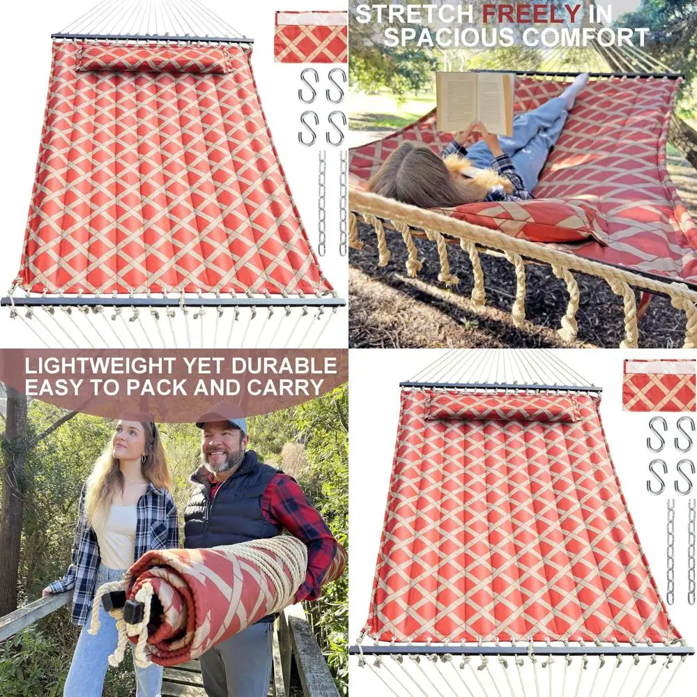 Two-Person Tuscan Lattice Sienna/Taupe Quilted Hammock with Spreader Bars, Detachable Pillow, Chains, 600lbs Capacity for Outdoo
Two-Person Tuscan Lattice Sienna/Taupe Quilted Hammock with Spreader Bars, Detachable Pillow, Chains, 600lbs Capacity for Outdoo