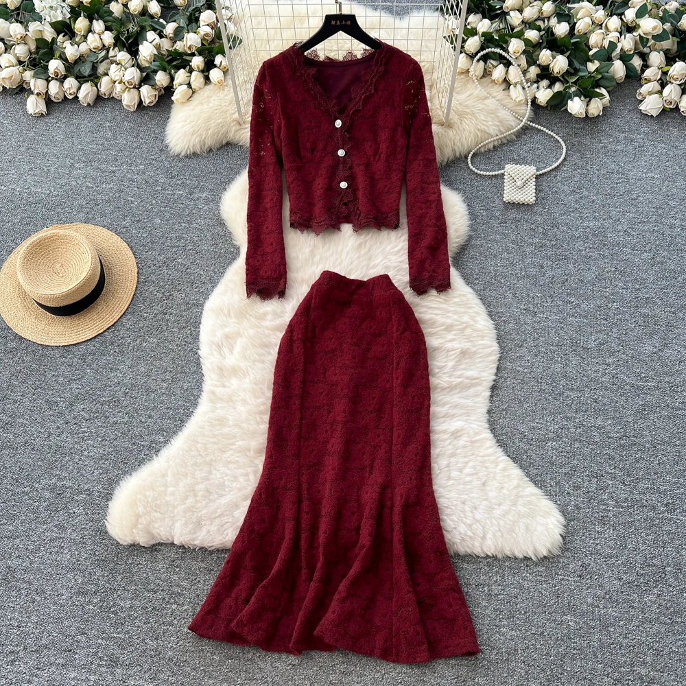 Vintage Elegant long sleeve button lace korean Fashion women clothing autumn dresses Two Piece Set
Vintage Elegant long sleeve button lace korean Fashion women clothing autumn dresses Two Piece Set