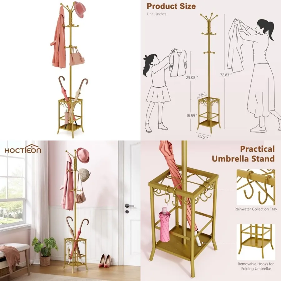 Coat Rack Freestanding, Coat Tree with Umbrella Holder, Metal Coat Rack Stand with 12 Hooks, Standing Coat Hanger Stand, Umbrel
Coat Rack Freestanding, Coat Tree with Umbrella Holder, Metal Coat Rack Stand with 12 Hooks, Standing Coat Hanger Stand, Umbrel