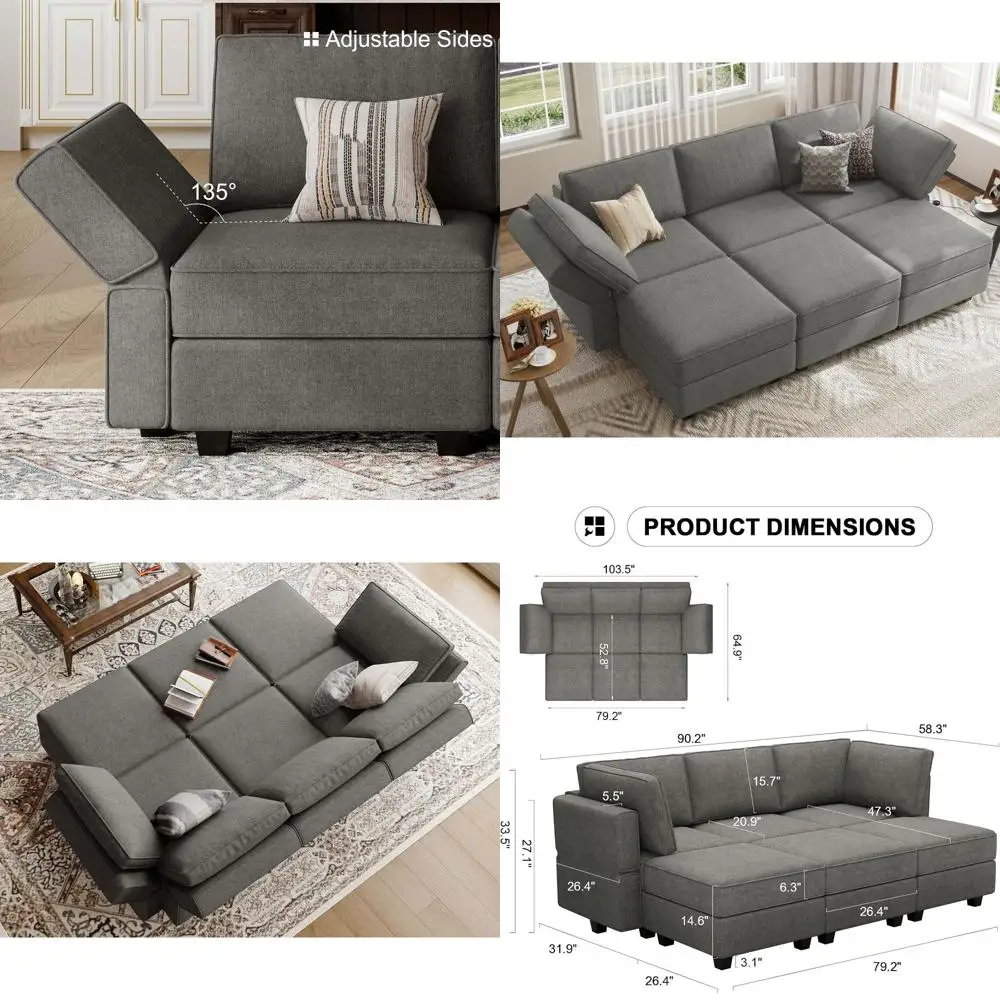 Sectional Sleeper Sofa with Storage, Convertible Couches, 6 Seater, Light Grey
Sectional Sleeper Sofa with Storage, Convertible Couches, 6 Seater, Light Grey