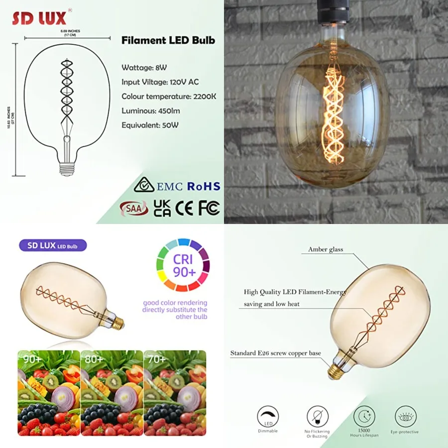Oversized Vintage Giant LED Light Bulb Huge Edison Bulb- Dimmable, 8W 450LM 50W Equi,Warm White 2200K, Medium E26 Base - Perfec
Oversized Vintage Giant LED Light Bulb Huge Edison Bulb- Dimmable, 8W 450LM 50W Equi,Warm White 2200K, Medium E26 Base - Perfec